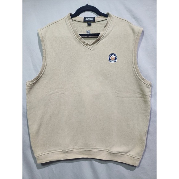 Ashworth Other - Longaberger Golf Club Embroidered Ashworth Preppy Pullover Beige Sweater Vest LG